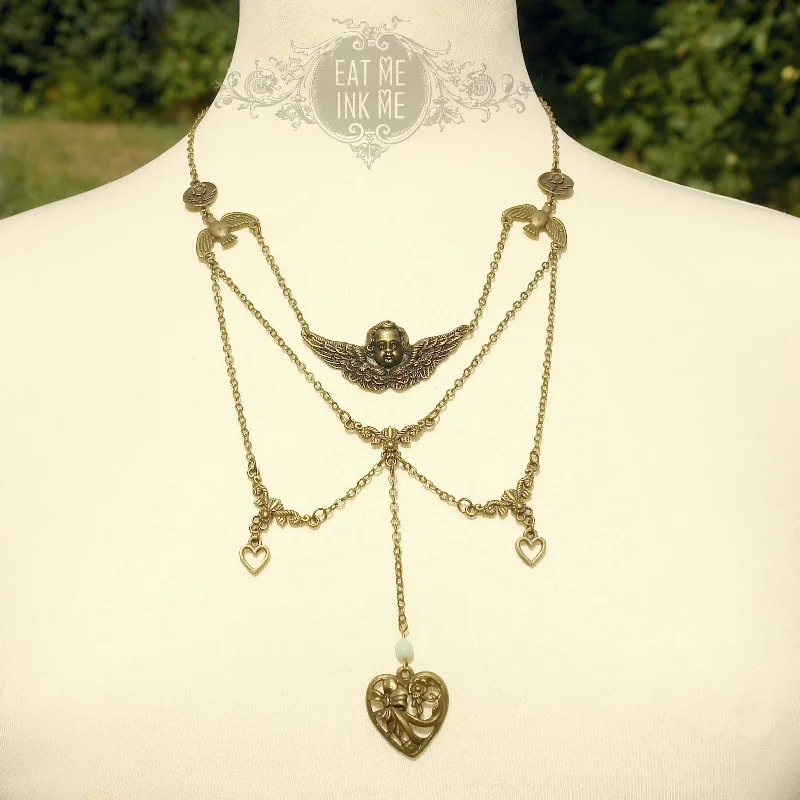 Angel and Heart Long Chain Necklace