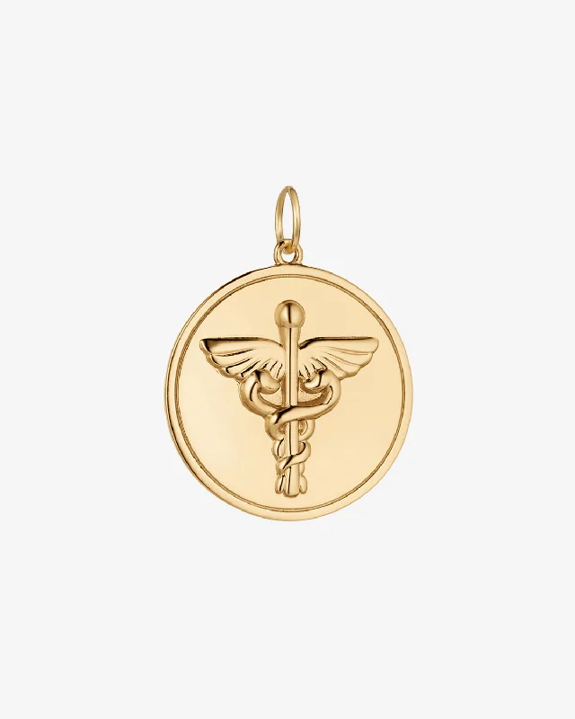 Modern Caduceus Medallion Charm