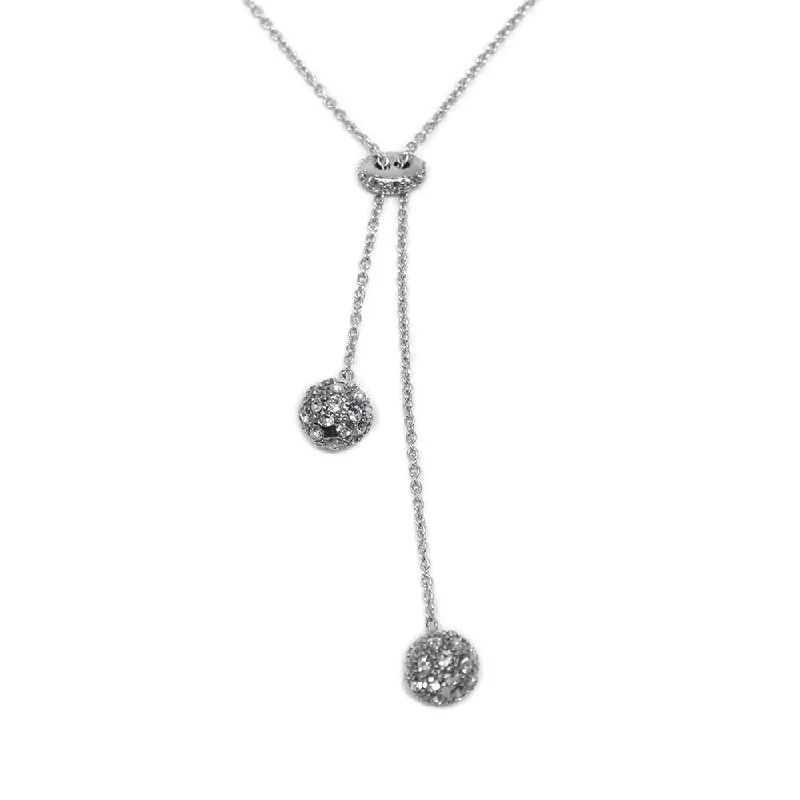 Crystal Ball Slide Necklace Rhodium Plated