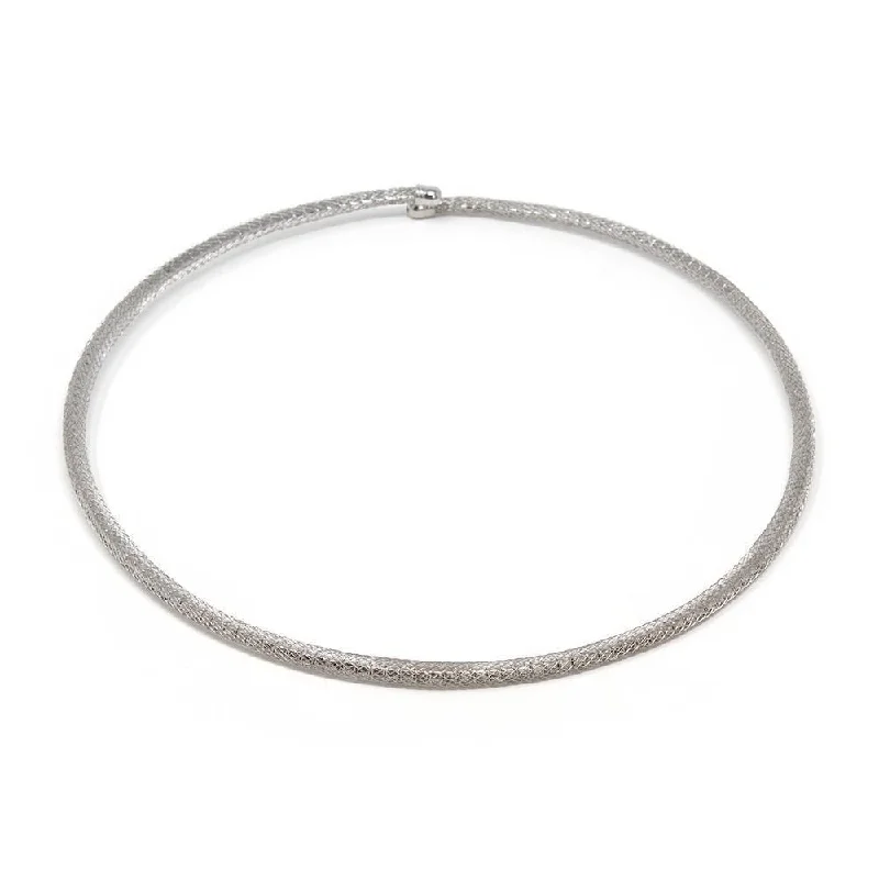 Crystal Mesh Station Choker Rhodium Plated