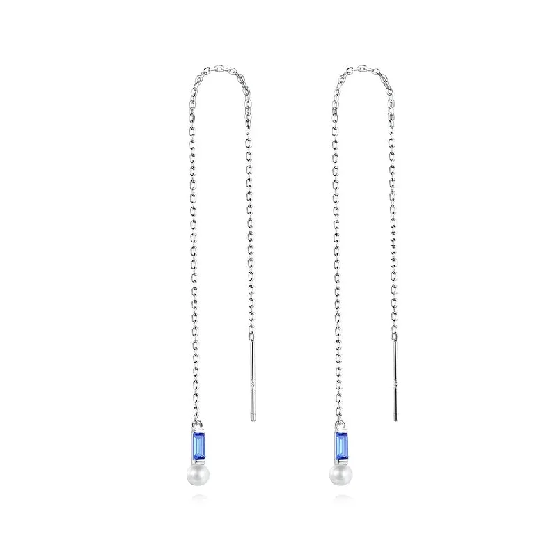 Elegant Long Line Earring Pendant Earring with a Pearl 925 SIlver Earrings