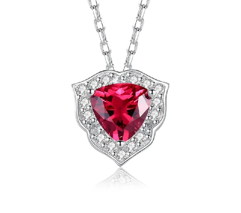 Fantastic Triangulum Shape Red Heart Gemstone Sterling Silver 925 Necklaces