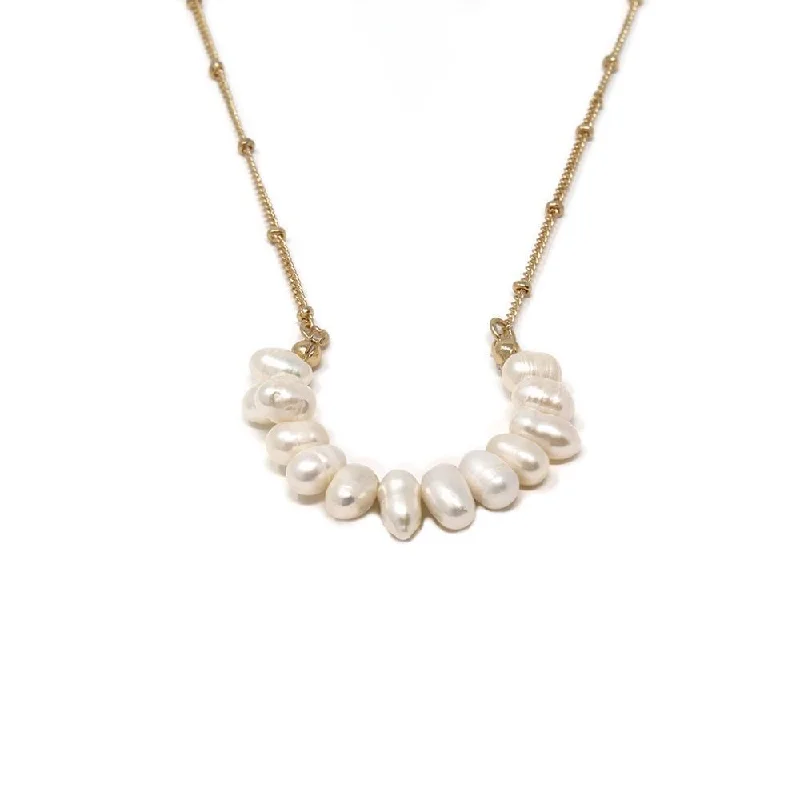 Freshwater Pearls Station Necklace Gold Plated