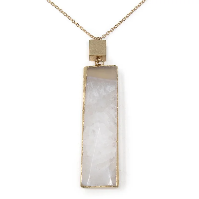 Gem Rectangle Slice Long Necklace White