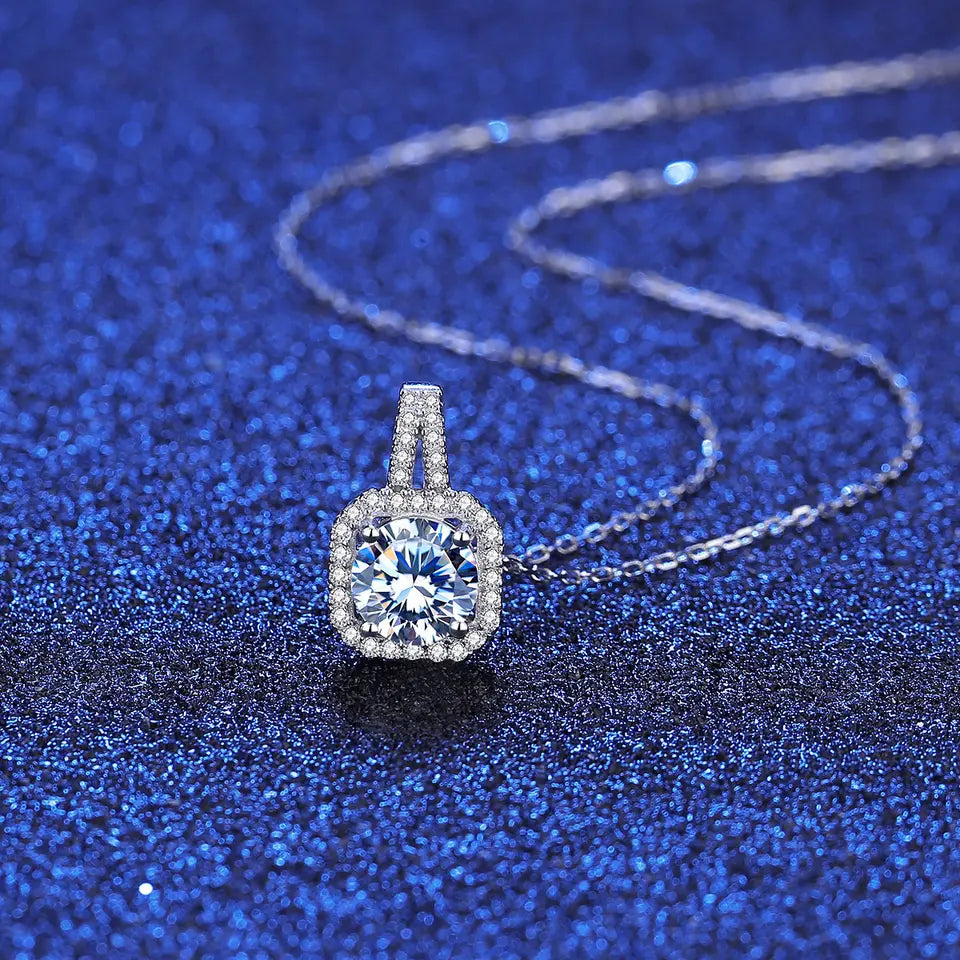 Gemstone Chain 1CT Moissanite Diamond Necklace Dainty Jewelry Stone, Woman 925 Sterling Silver Pendant