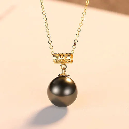 Gold Chain Pendant Necklace Black Pearl Real 18K Gold Jewelry for Party Anniversary