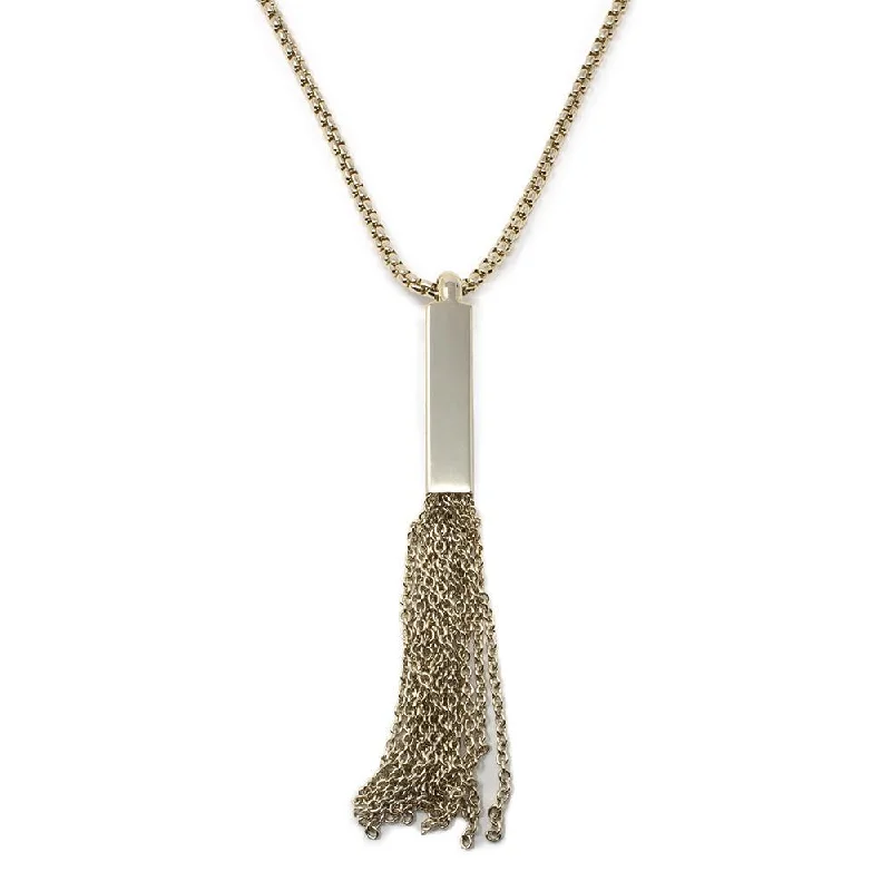 Gold Plated Rectangle Tassel Necklace