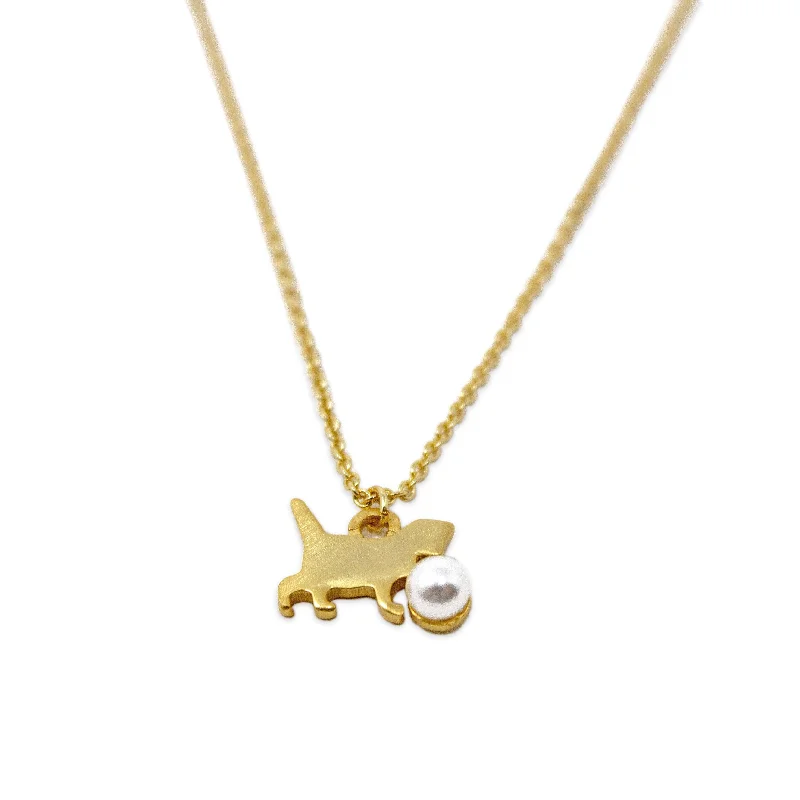 Handmade 20kt Gold Plated Pearl Cat Necklace