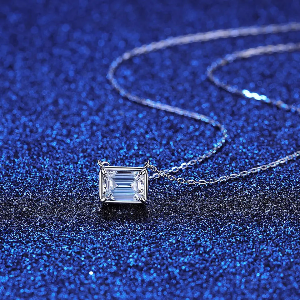 Iced Out Custom Pendant Diamond Necklace 925 Silver, Stone Lab Emerald Cut Moissanite Jewelry