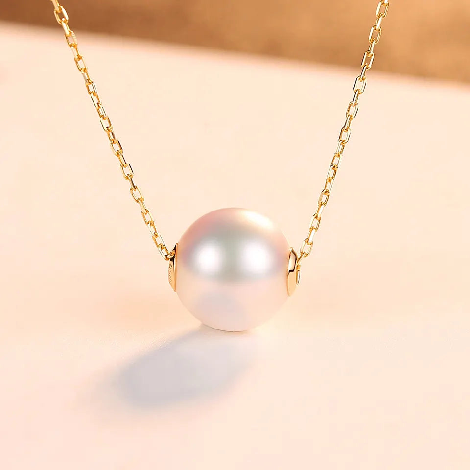 Japan Akoya Pearl Necklace Yellow Gold Pendant Chain Necklaces. (2 type chain)