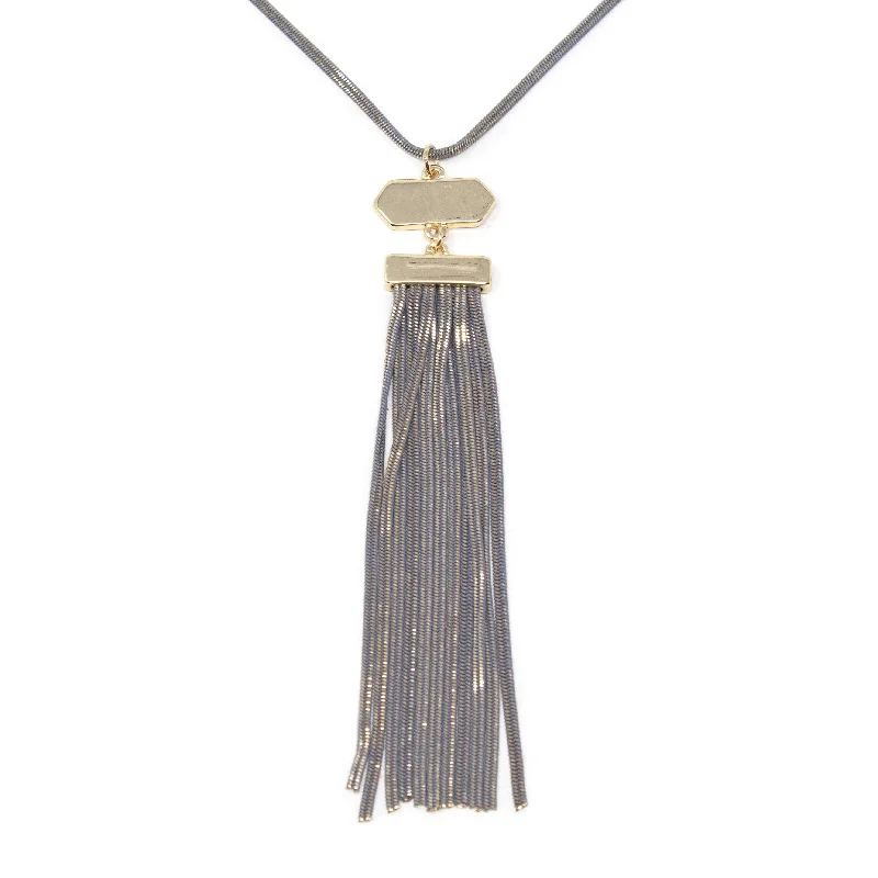 Liquid Chain Neck w Tassel Grey Gld