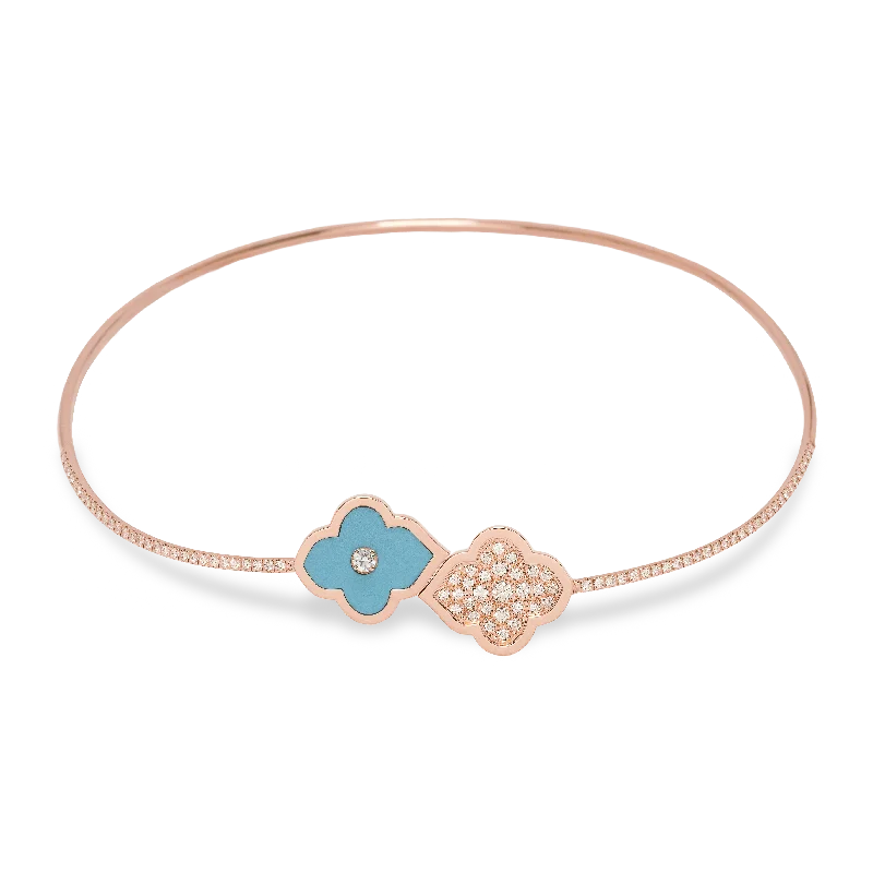 LUCE COLOUR - NECKLACE FLEX SEMI PAVE ROSE GOLD PAVE TURQUOISE & 1 DIAMOND