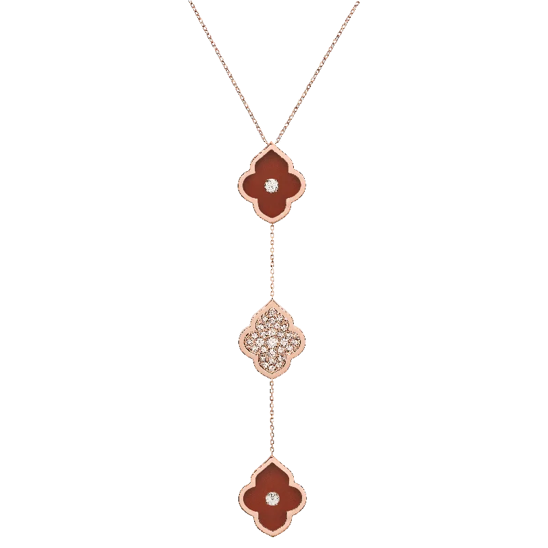 LUCE COLOUR - NECKLACE ROSE GOLD PAVE CORNELIAN & 2 DIAMONDS M