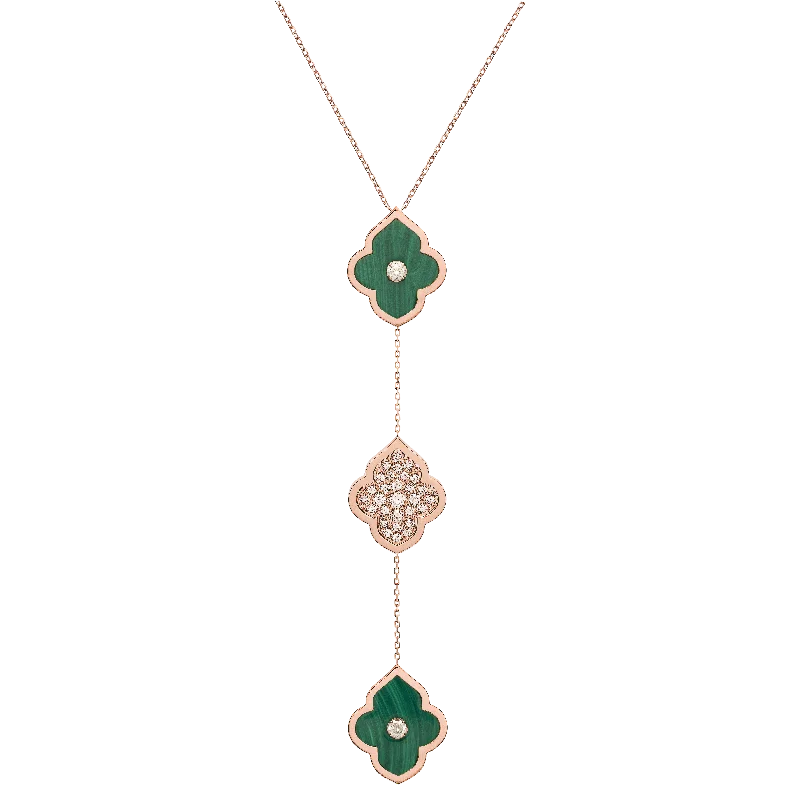 LUCE COLOUR - NECKLACE ROSE GOLD PAVE MALACHITE & 2 DIAMONDS M