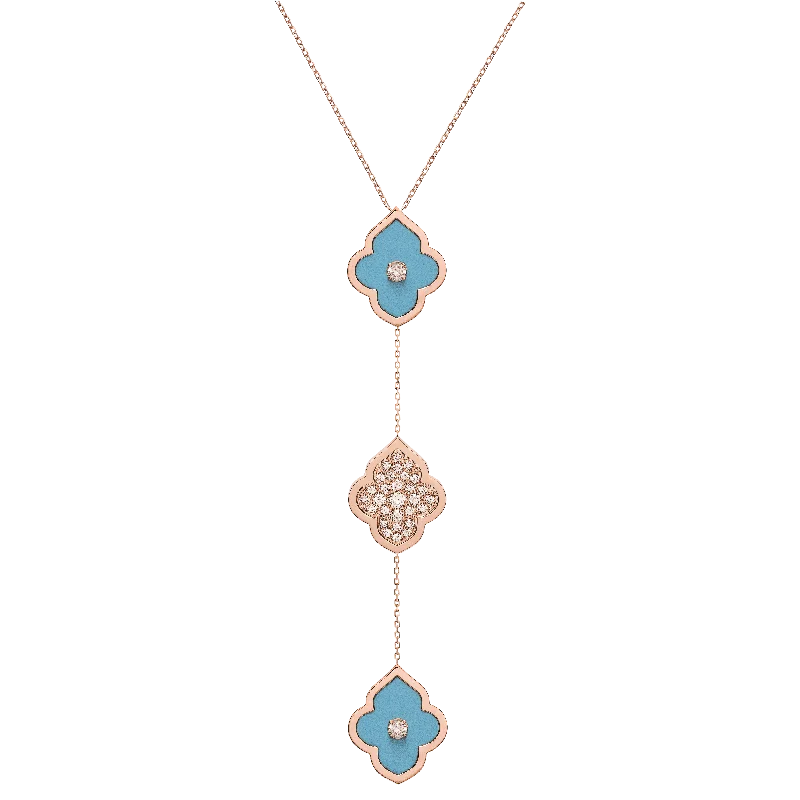 LUCE COLOUR - NECKLACE ROSE GOLD PAVE TURQUOISE & 2 DIAMONDS M