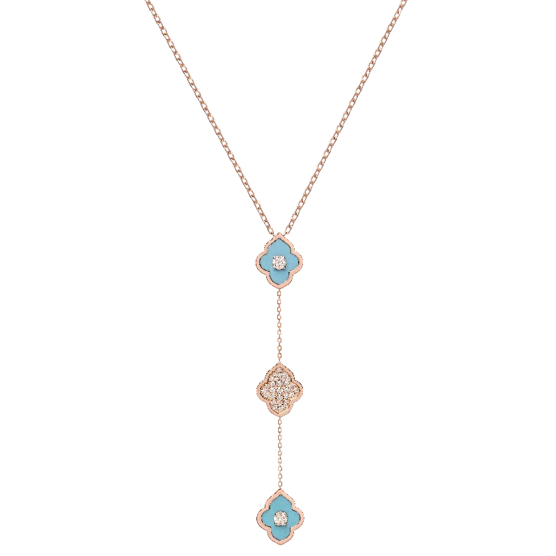 LUCE COLOUR - NECKLACE ROSE GOLD PAVE TURQUOISE & 2 DIAMONDS S