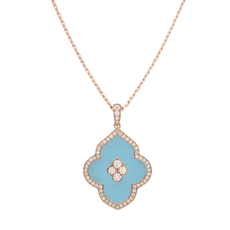 LUCE COLOUR - PENDANT SEMI PAVE ROSE GOLD TURQUOISE & 4 DIAMONDS L