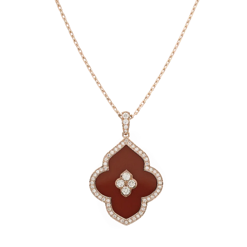 LUCE COLOUR - PENDANT SEMI PAVE  ROSE GOLD CORNELIAN & 4 DIAMONDS L