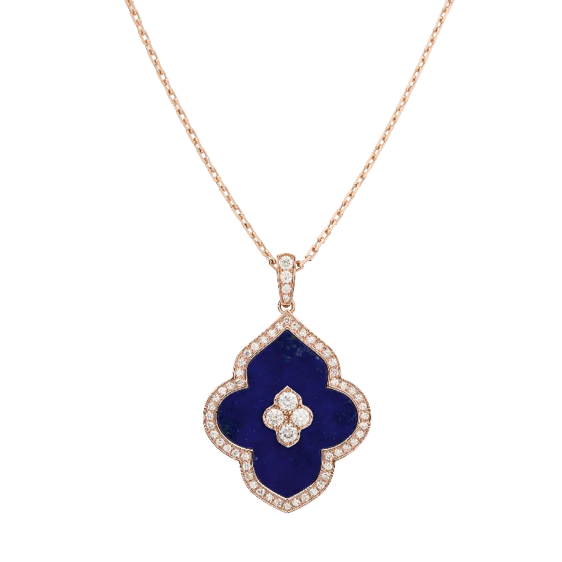 LUCE COLOUR - PENDANT SEMI PAVE ROSE GOLD LAPIS LAZULI & 4 DIAMONDS L