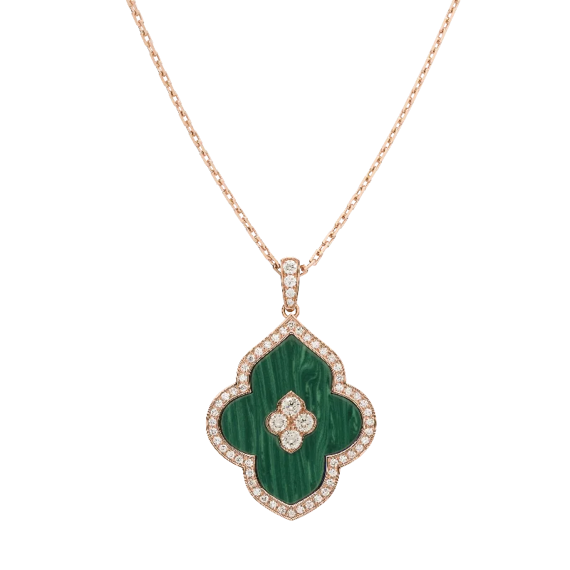 LUCE COLOUR - PENDANT SEMI PAVE ROSE GOLD MALACHITE & 4 DIAMONDS L