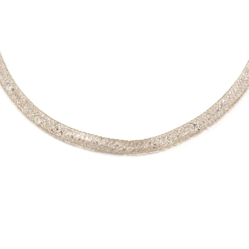 Mesh Clear Crystal Necklace Gold Tone