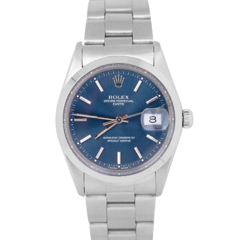 MINT 1983 Rolex Oyster Perpetual Date BLUE 34mm Stainless Oyster Automatic 15000