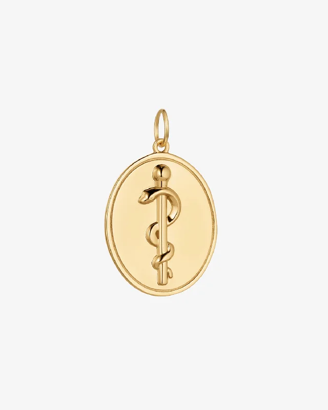 Modern Rod of Asclepius Medallion Charm