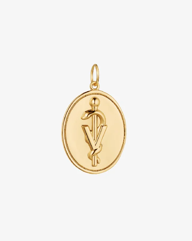 Modern Veterinary Medicine Rod of Asclepius Medallion Charm