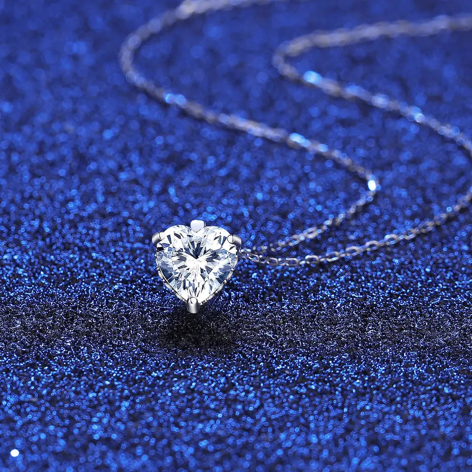 Necklace Woman 925 Sterling Silver Chain Gem Stone Charm 1 CT Moissanite Diamond, New Iced Heart Pendant