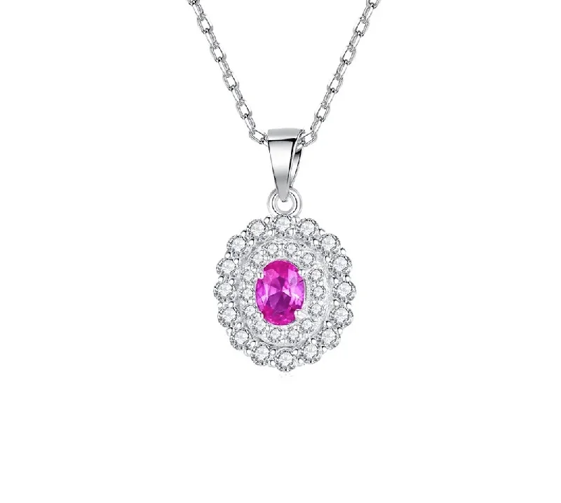 Oval Shape Pink Lab Gemstone Pendant, Sterling S925 Pendants, Designer Necklace