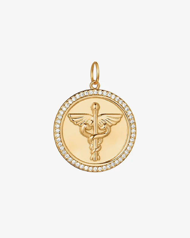 Pavé Caduceus Medallion Charm