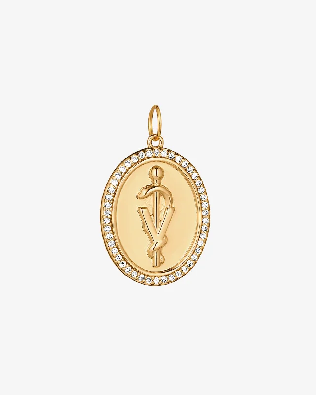 Pavé Veterinary Rod of Asclepius Medallion Charm