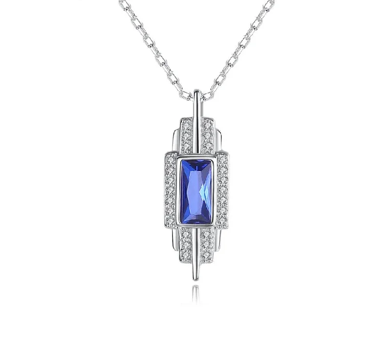 Princess Cut Square Sapphire Zircon Choker Blue Natural Topaz Diamond 925 Sterling Silver Pendant Necklaces