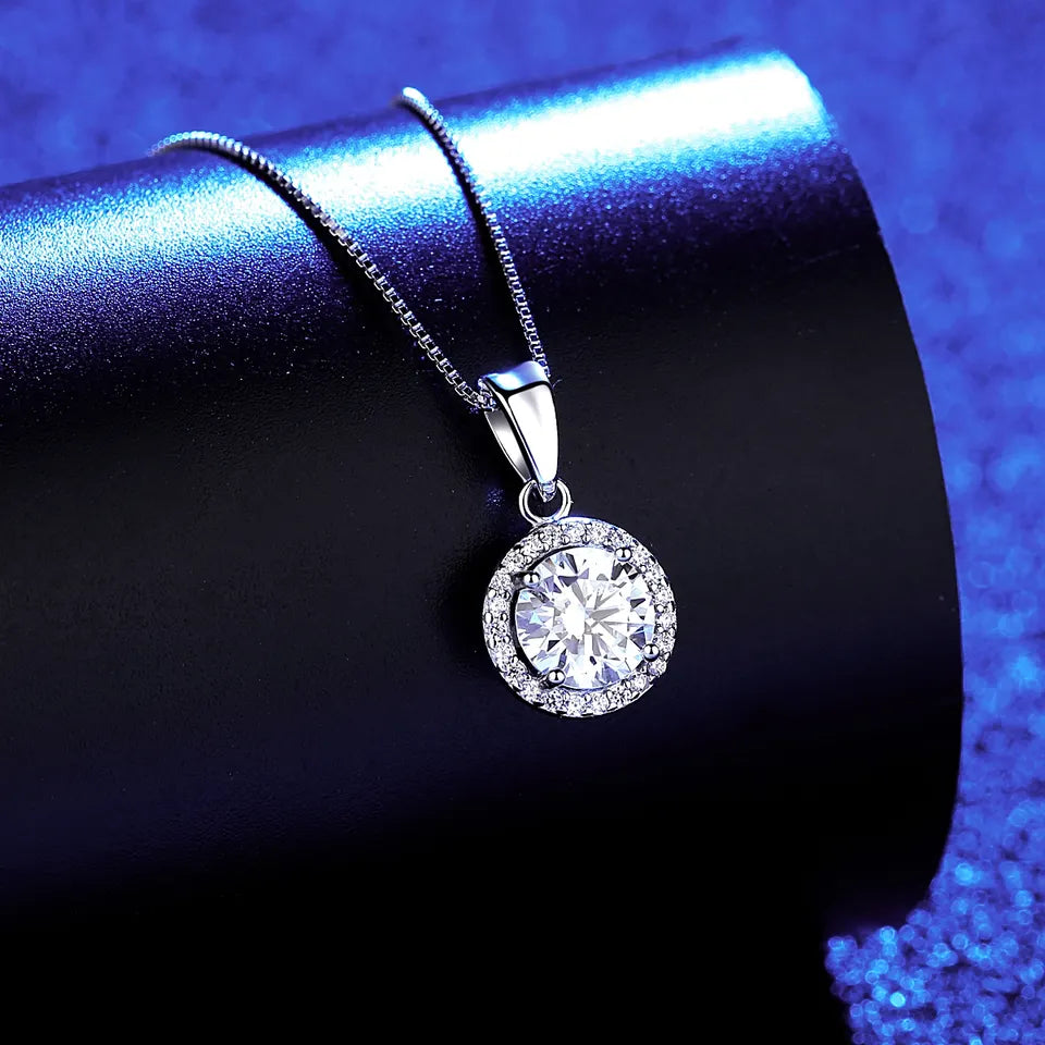 Round Disc Necklace 925 Sterling Silver Chain, Diamond Custom Charm Designer, Moissanite Pendant