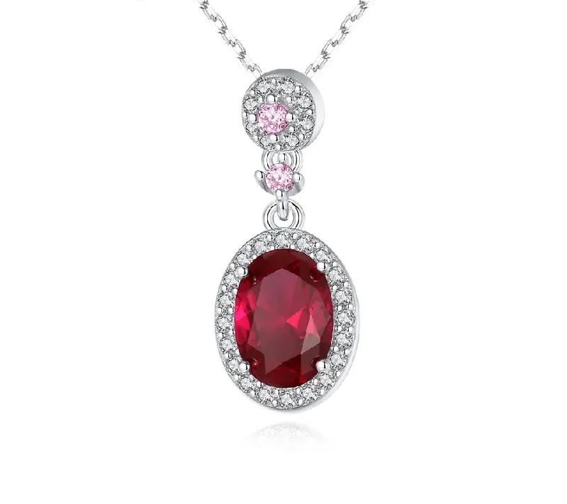 Ruby Crystal Pendant Necklaces for Women High Quality Man Made Gemstone Pendant Necklace