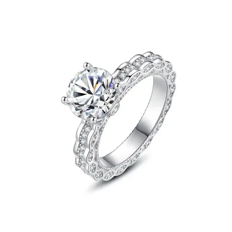 Silver Design Moissanite Diamond White Gold Ring for Girl Engagement 925 Sterling Silver with Positive Gemstone