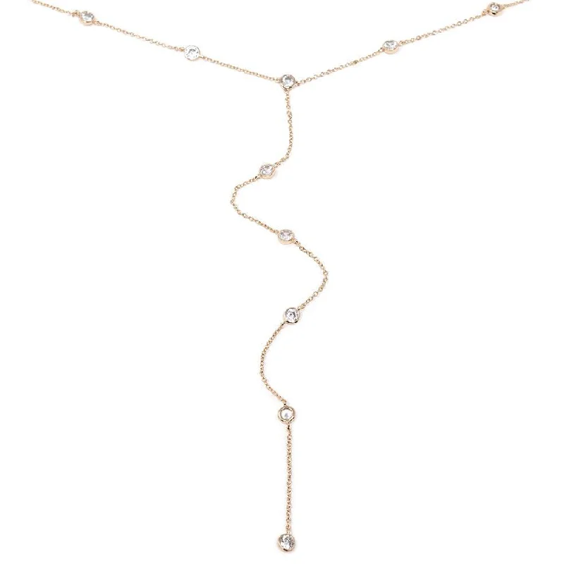 Six Round CZ Drop Necklace Rose Gold Plated