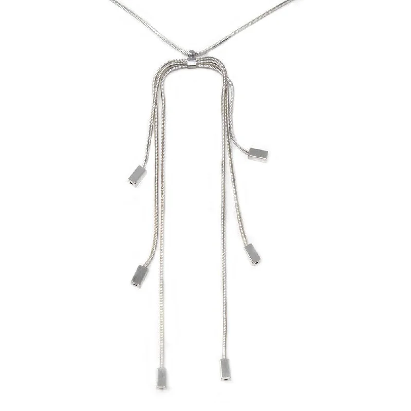 Snake Chain Lariat Necklace Silver Tone