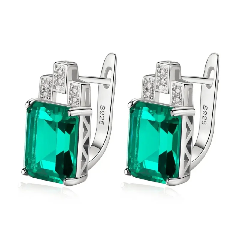 Square Natural Emerald Topaz Stones, Pierced Ear Cuff 925 Sterling Silver Brand Party Wedding Fine Jewelry