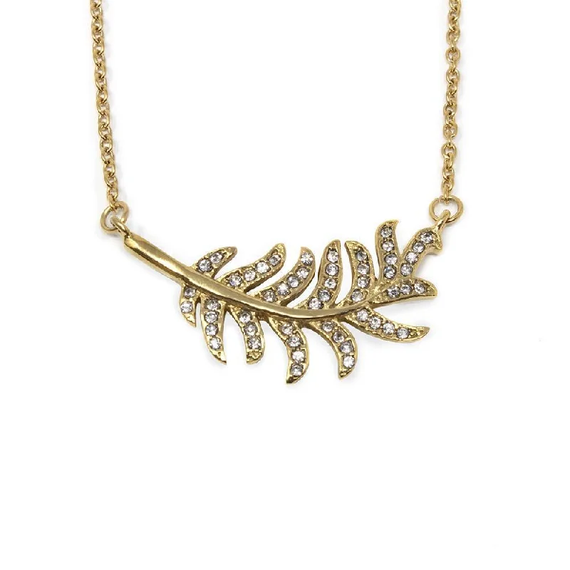 Stainless Steel Gold Cubic Zirconia Branch Necklace