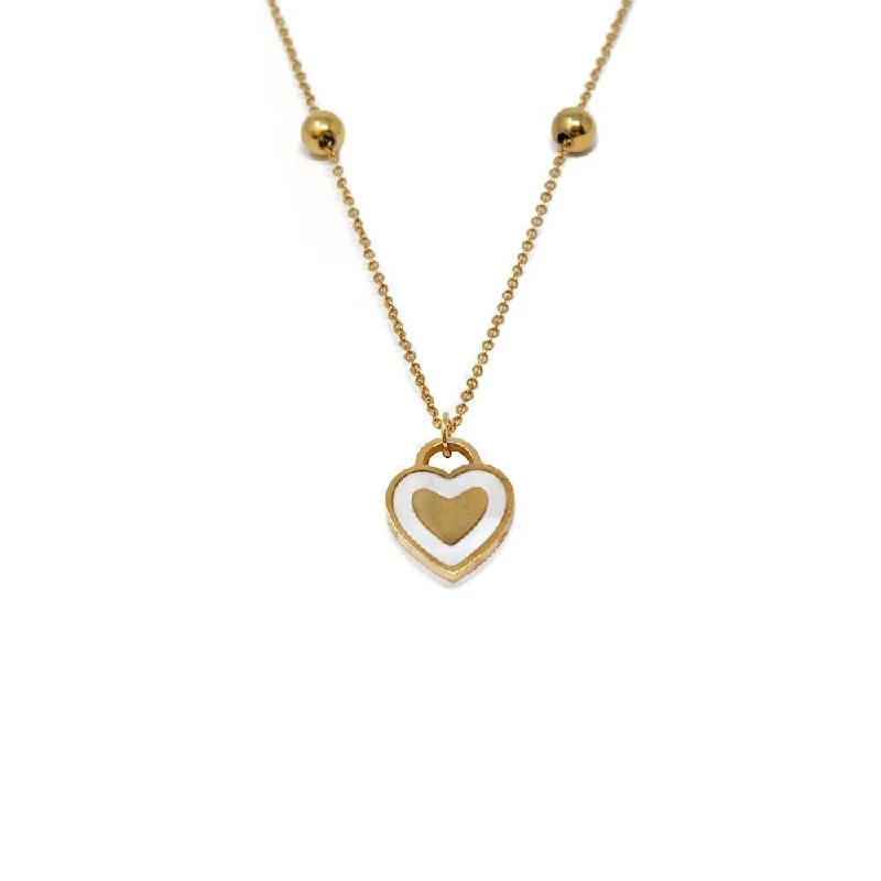 Stainless Steel MOP Heart Necklace Gold Pl