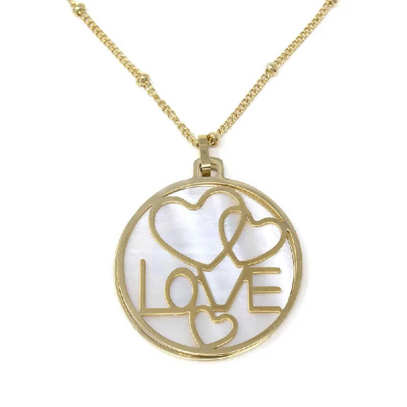 Stainless Steel MOP Love Medallion Necklace Gold Plated