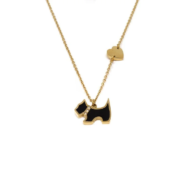 Stainless Steel Onyx Dog Necklace Gold Plated