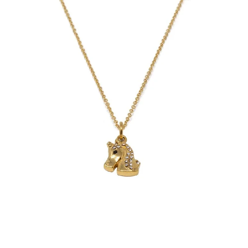 Stainless Steel Pave Unicorn Necklace Gold Plated