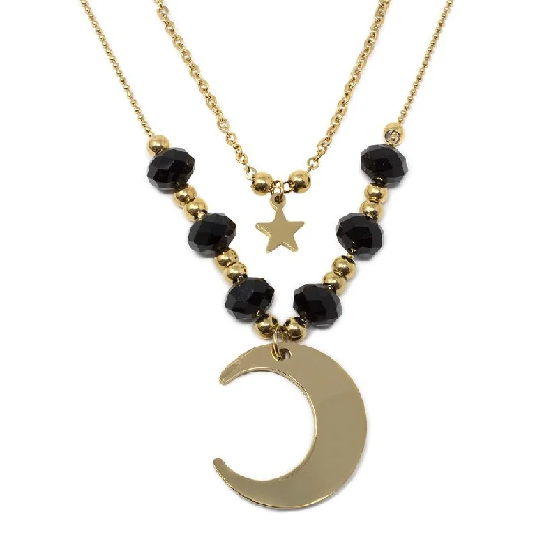 Stainless Steel Starburst Moon Double Necklace Gold Plated