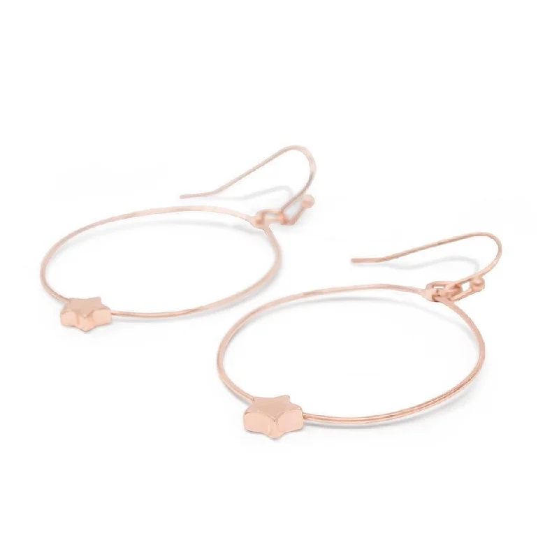 Thin Brass Hoop Star Rose Gold Plated