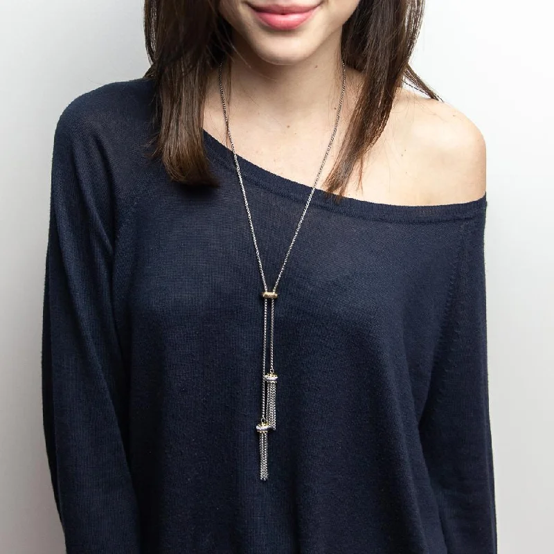 Two Tone Chain Tassel Adjustable Lariat Necklace