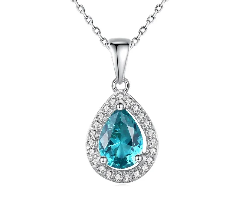 Water Drop Sterling Silver S925 Necklace Clear Sky Blue Gemstone for Gifts Jewelry Necklaces