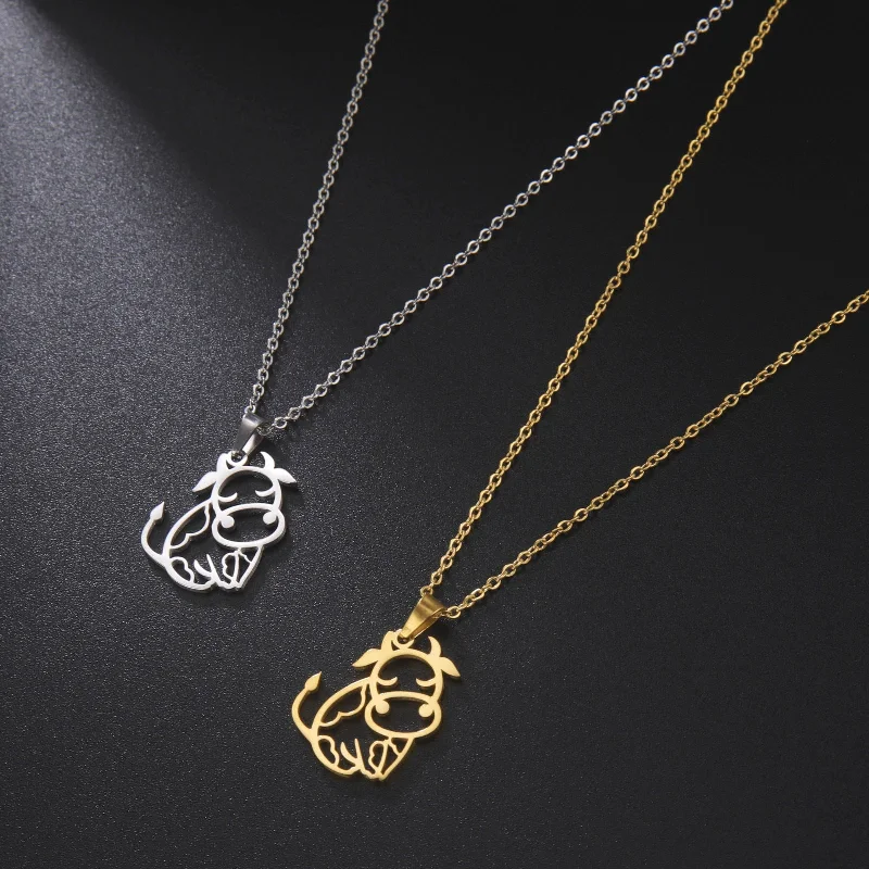 Wholesale Animal Shaped Cute Cow Gold Plated Necklace