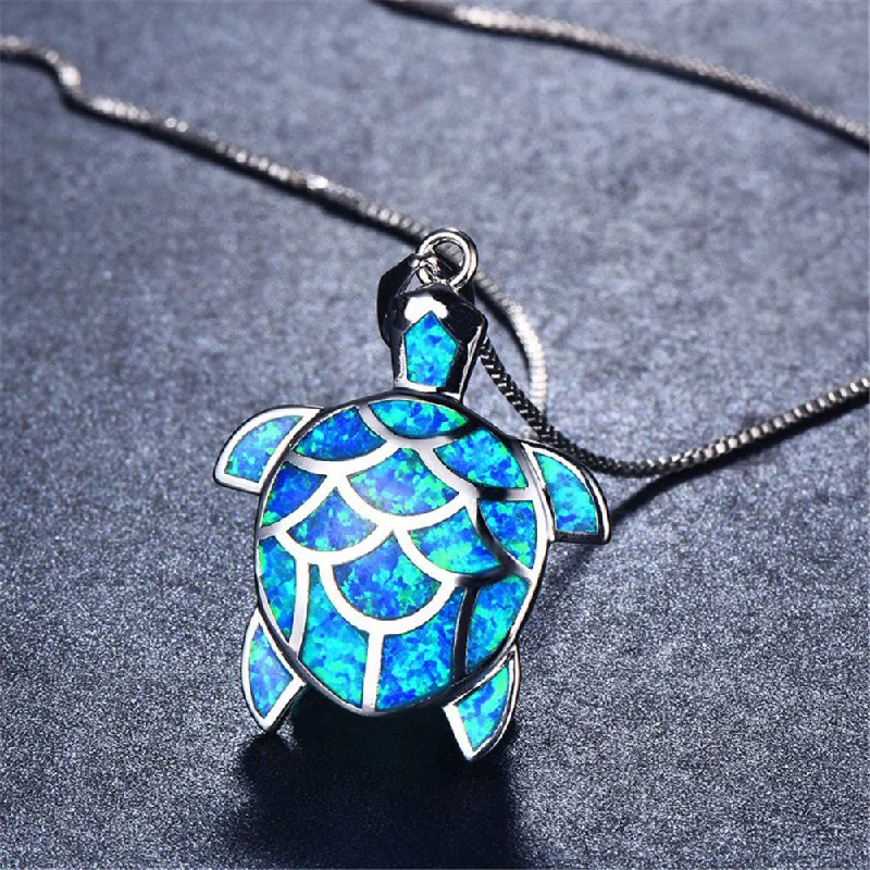 Wholesale Blue Opal Little Turtle Alloy Necklaces